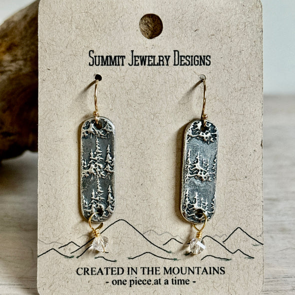 Sterling Silver Pine Tree Crystal Drop Earrings