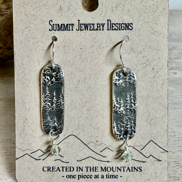 Sterling Silver Pine Tree Crystal Drop Earrings