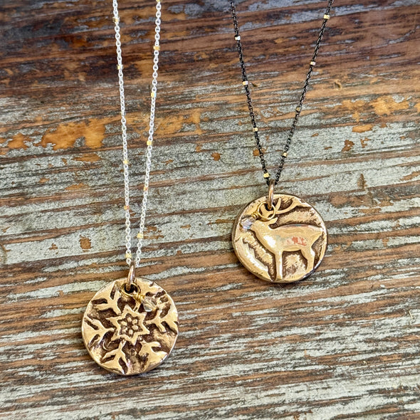 Snowflake/Elk Two-Sided Necklace-Gold