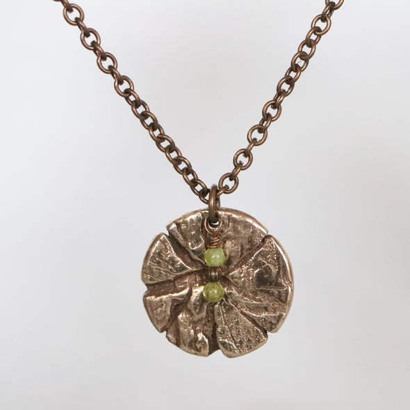 Bronze Wood Round Necklace-Bronze/Gold & Peridot