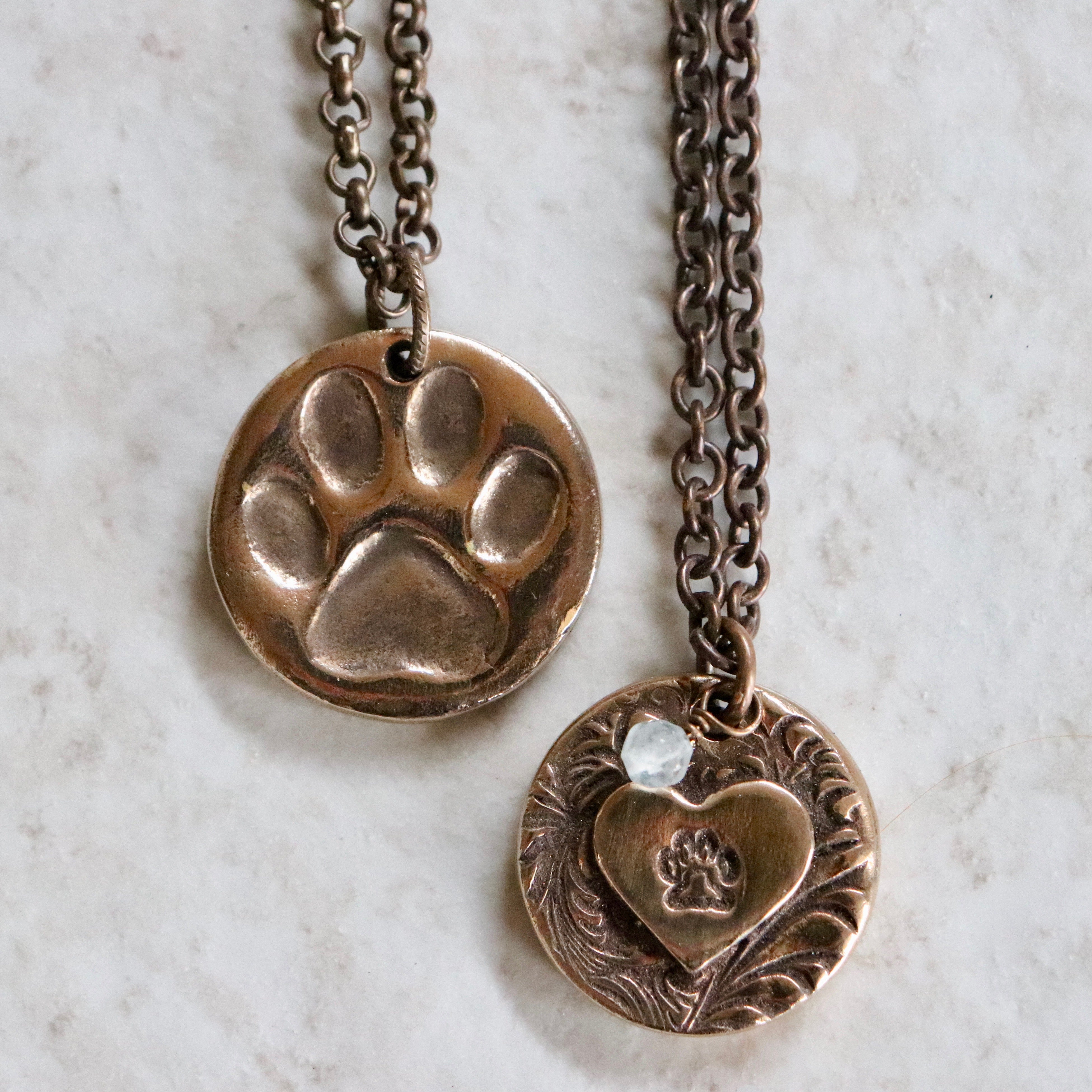 Pewter Necklace – Paw Print in Heart | Anju Jewelry