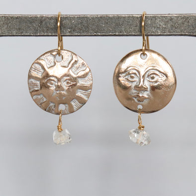 Sun & Moon Herkimer Diamond Earrings-Bronze/Silver