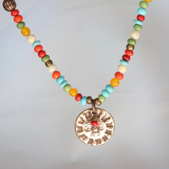 Two-Sided Sun/Mountain Turquoise/Jade/Aventurine Necklace