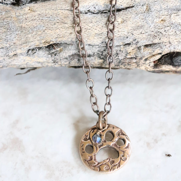 Paw Print Necklace-Bronze/Gold & Crystal