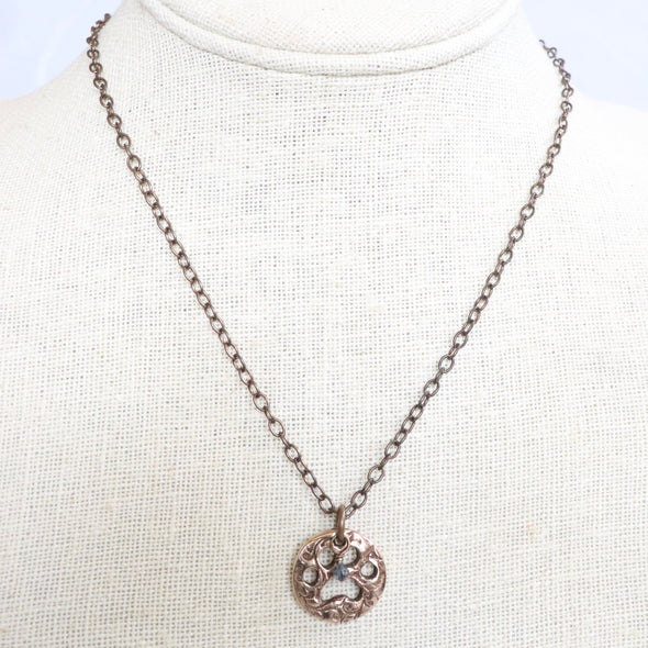 Paw Print Necklace-Bronze/Gold & Crystal