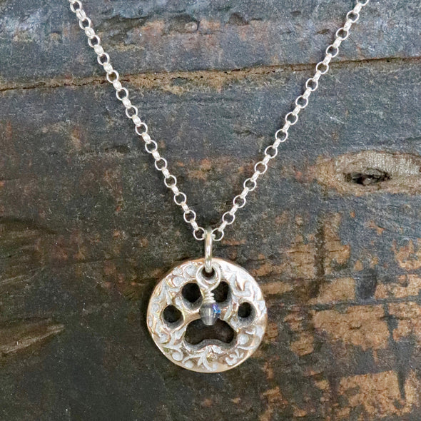 Paw Print Necklace-Bronze/Sterling/Crystal