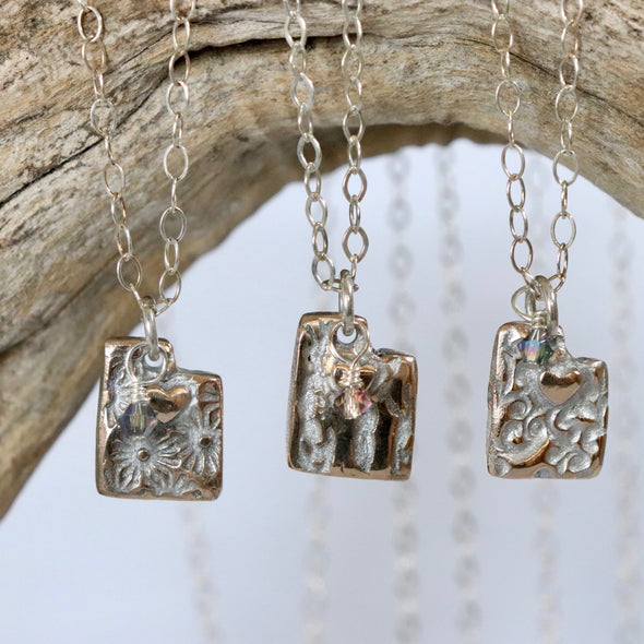 I LOVE Utah Necklace Bronze/Sterling Silver & Crystal-Petite