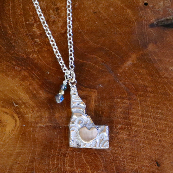 I Love IDAHO Necklace-Large-Bronze, Sterling Silver& Crystal