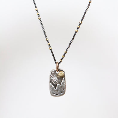 Sterling 24K Gold Mountain Pendant-Oxidized Silver/Gold Filled Chain