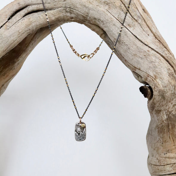 Sterling 24K Gold Mountain Pendant-Oxidized Silver/Gold Filled Chain
