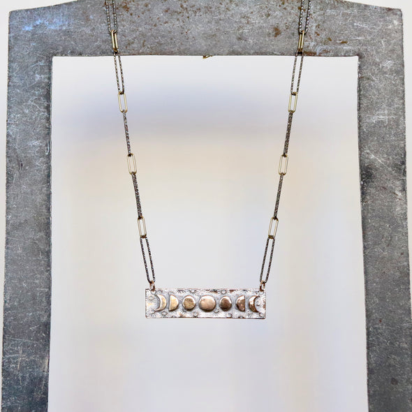 Moon Phase Bar Necklace Bronze/ Oxidized Sterling Silver-Gold Filled