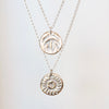 Mountain & Sun Two-Sided Pendant/Necklace-Silver/Bronze-Petite