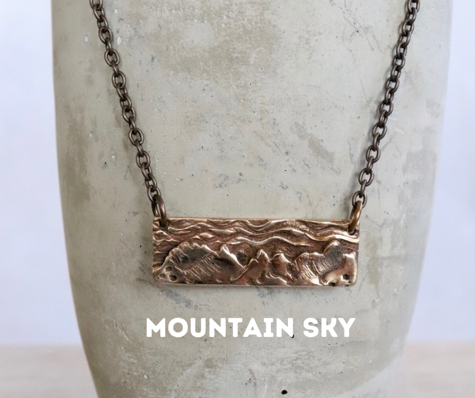 Handmade mountain range pendant made in Sterling Silver or solid karat  gold: 10K, 14K or 18K gold.
