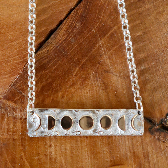 Moon Phase Bar Necklace Bronze/Sterling Silver