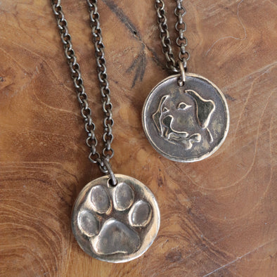 Labrador & Paw Print 2-Sided Necklace-Bronze/Gold