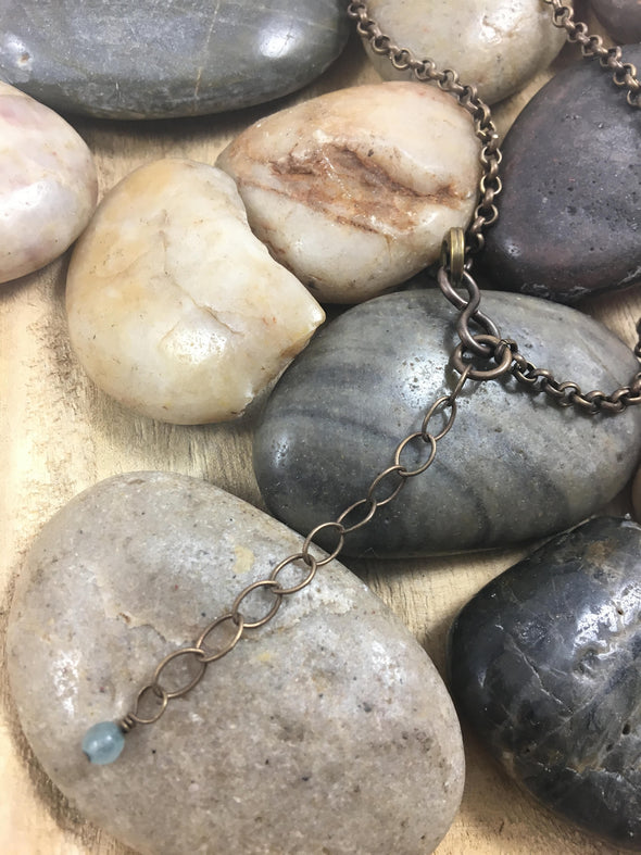 Paw Print Heart Pendant/Necklace-Bronze/Gold & Aquamarine