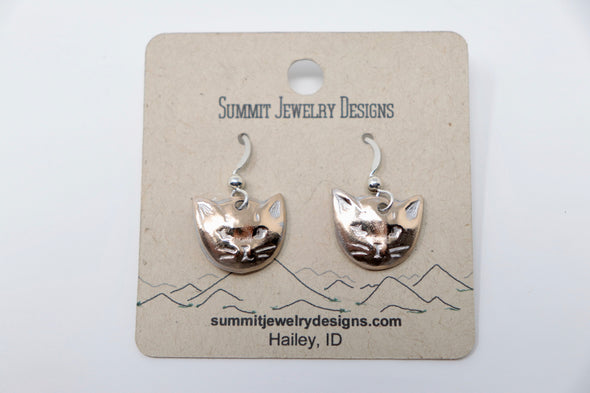 I LOVE my Cat Earrings-Bronze/Silver