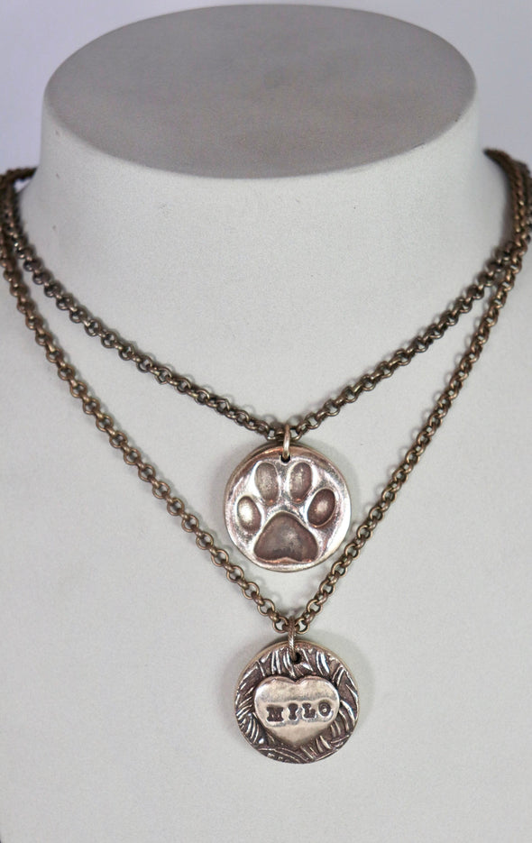 Personalized 2-Sided Memorial Paw Print Necklace-Bronze/Gold