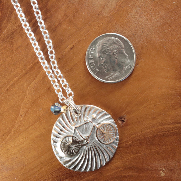 Bike Necklace-Bronze/Sterling Silver & Crystal