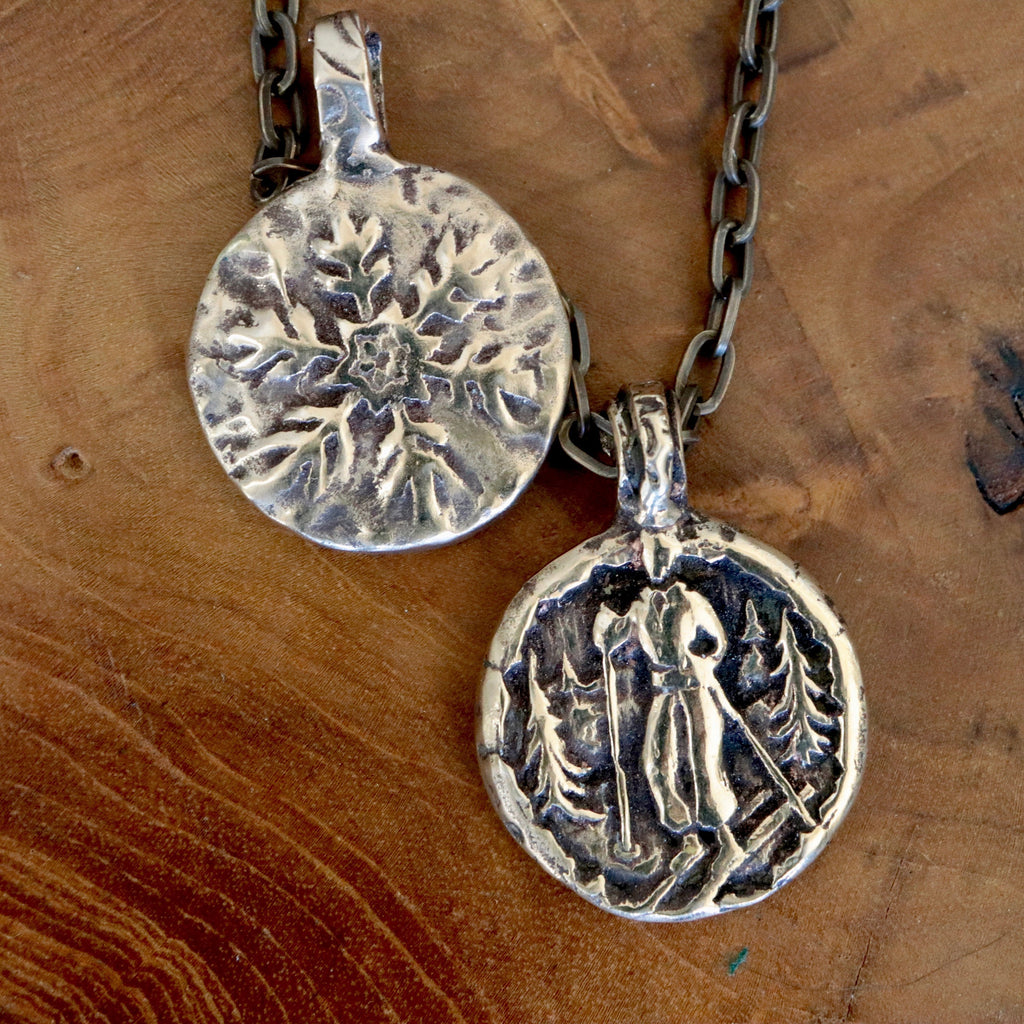 Vintage Ski Snow Flake Two-Sided Necklace-Bronze/Gold-36