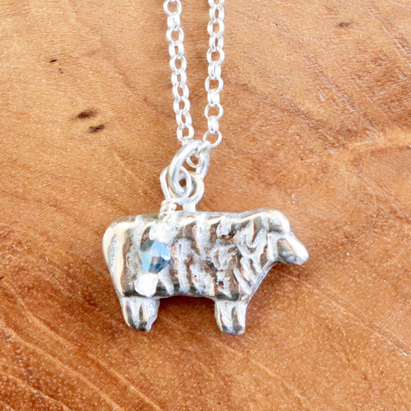 Wooly Sheep Necklace-Bronze, Sterling Silver & Crystal