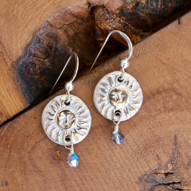 Sun Earrings-Bronze, Sterling Silver & Crystal